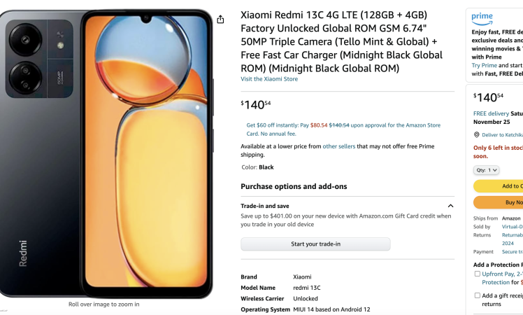 Redmi 13C publiceras tidigt på Amazon