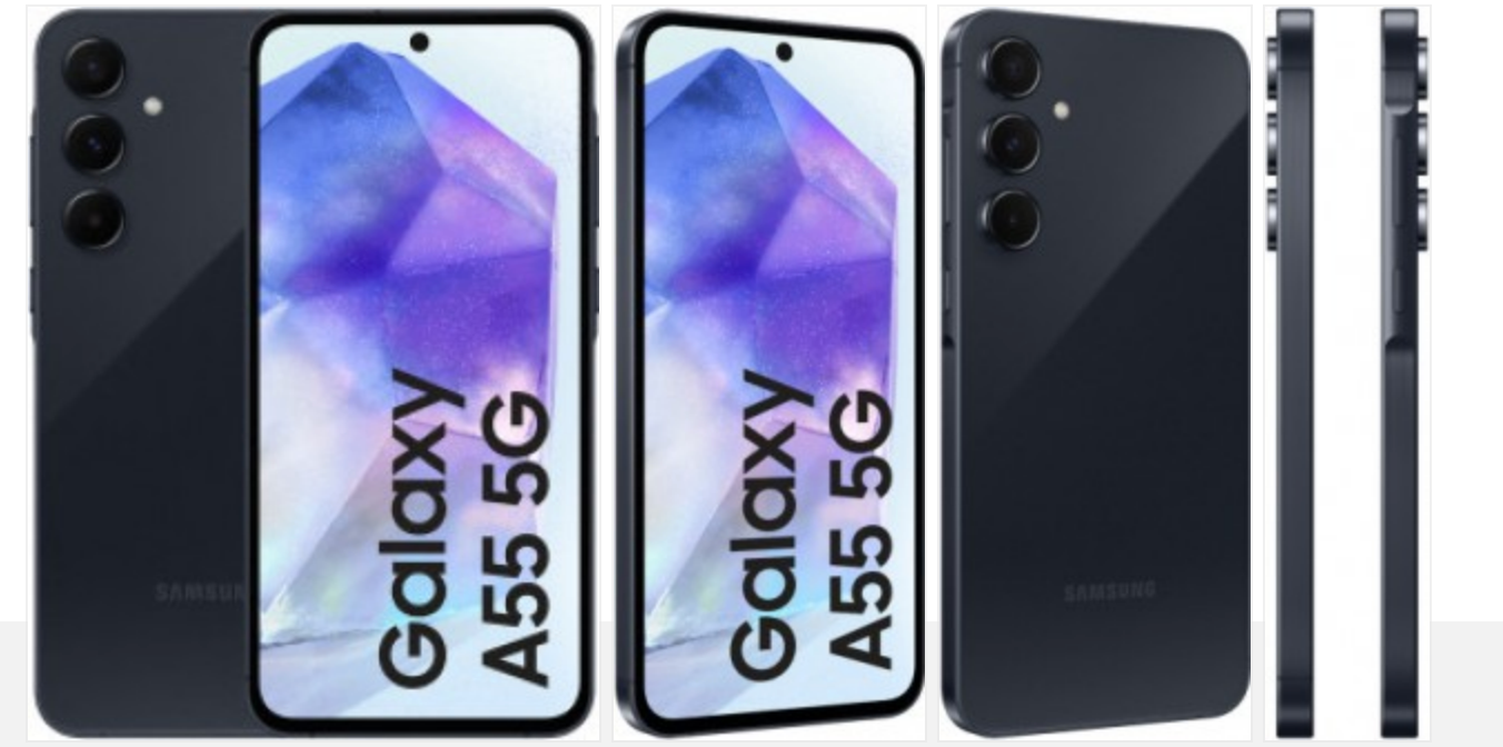 Officiell bild på Samsung Galaxy A55 tillsammans med specifikationer